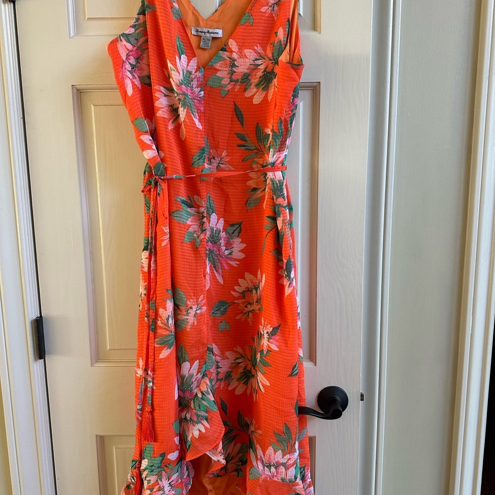 Tommy Bahama Orange Floral High-Low Wrap Dress